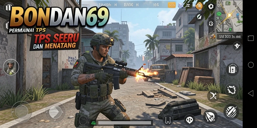 Screenshot gameplay BONDAN69 menampilkan aksi seru dalam pertempuran TPS.