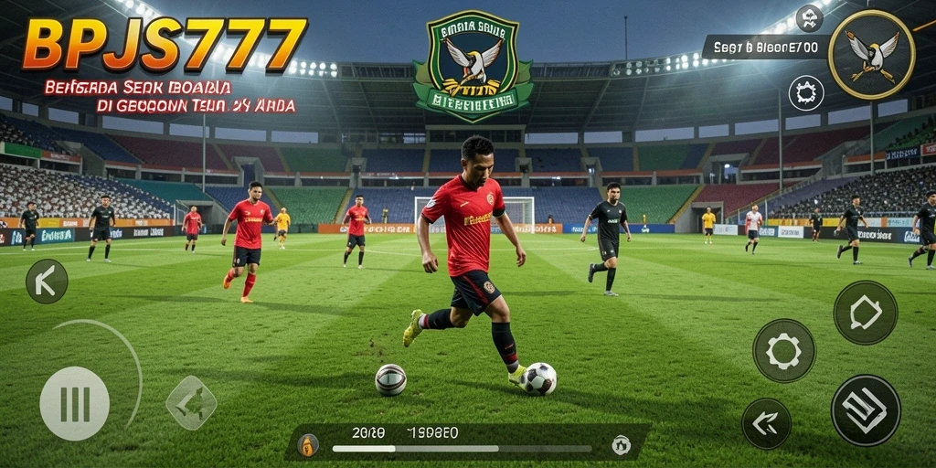 Tangkapan layar dari permainan BPJS777 menunjukkan aksi seru di lapangan sepak bola.