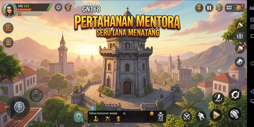 Screenshot dari gameplay menara pertahanan yang menegangkan di GN168.