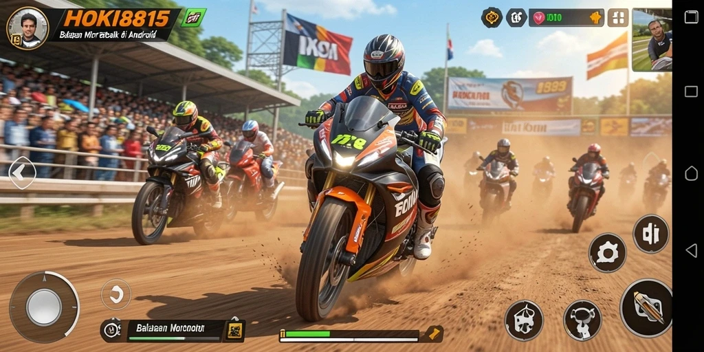 Tampilan gameplay seru dari HOKI8815 saat balapan motor.
