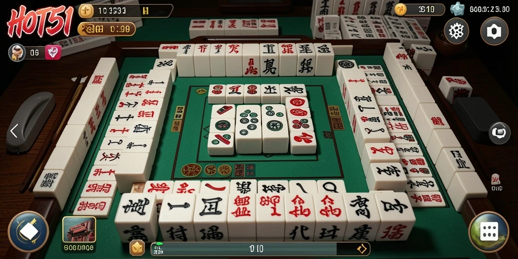 Screenshot gameplay HOT51 menampilkan sesi permainan Mahjong yang penuh strategi.
