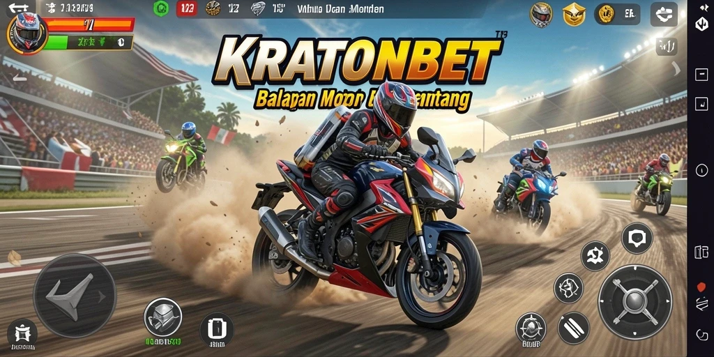 Tampilan gameplay seru di KRATONBET saat balapan motor.