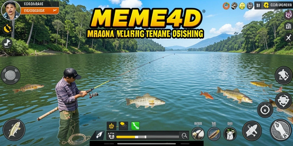Screenshot permainan <strong>MEME4D</strong> menampilkan pengalaman memancing yang mendebarkan.