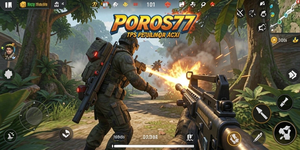 Screenshot gameplay POROS77 yang menampilkan aksi tempur mendebarkan.