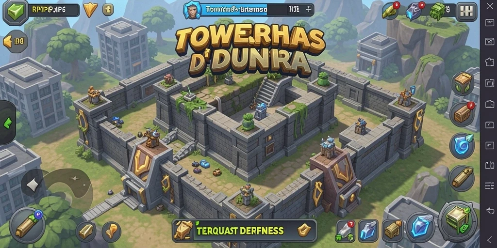 Tampilan gameplay RPVIP6 dengan menara dan musuh di peta Tower Defense.