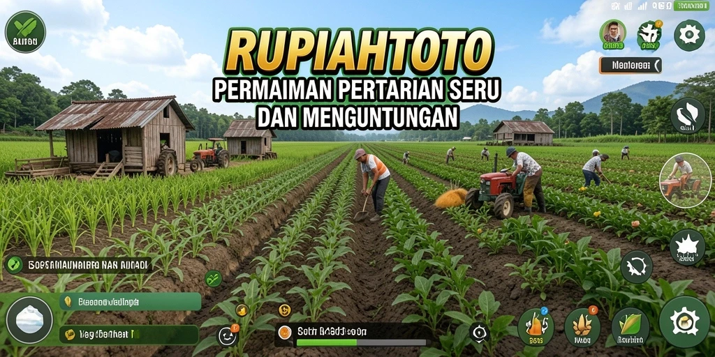 Screenshot RUPIAHTOTO menampilkan kebun yang subur dan hewan peliharaan yang lucu.