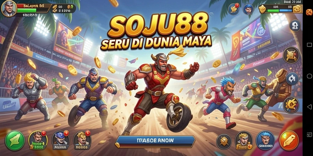 Gameplay seru SOJU88 dengan mobil balap di lintasan.